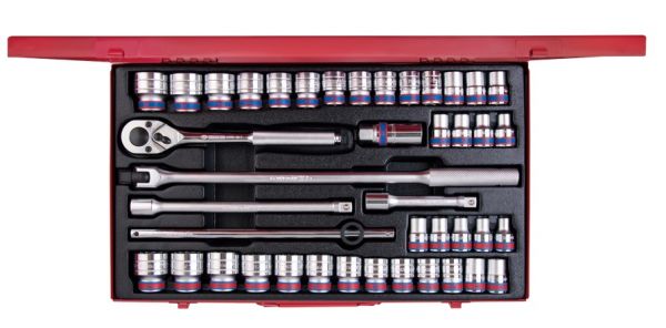 Набір торцьових головок з принаддям 1/2", 43 предмета в металевому кейсі