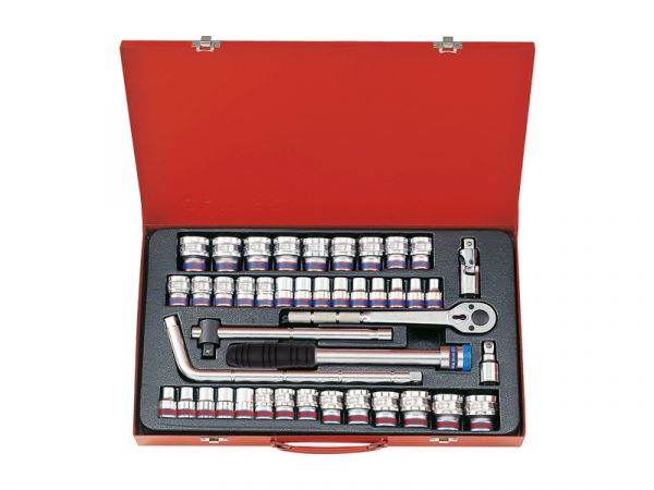 Набір головок 1/2" 12 гр. 43 одиниць з принаддям в металевому кейсі