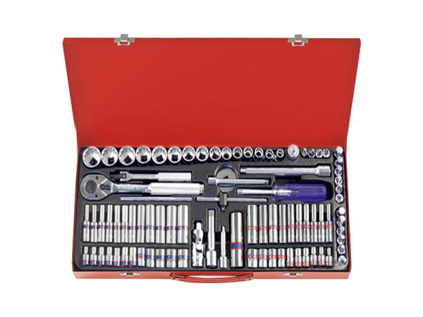 Набір інструментів 91 одиниць 1/4" - 3/8" 12-гранн. в металевому кейсі
