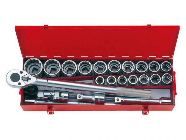 Набір головок 3/4" дюймові 23 одиниць 12-гранн. з принаддям в металевому кейсі
