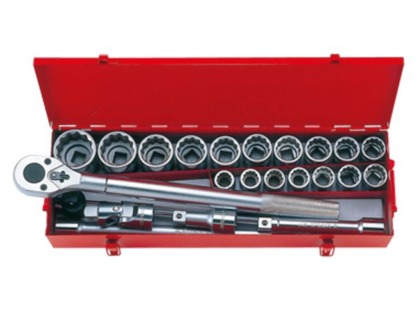 Набір головок 3/4" з принаддям 23 одиниць 22-50 мм 12-гранн. в металевому кейсі KING TONY