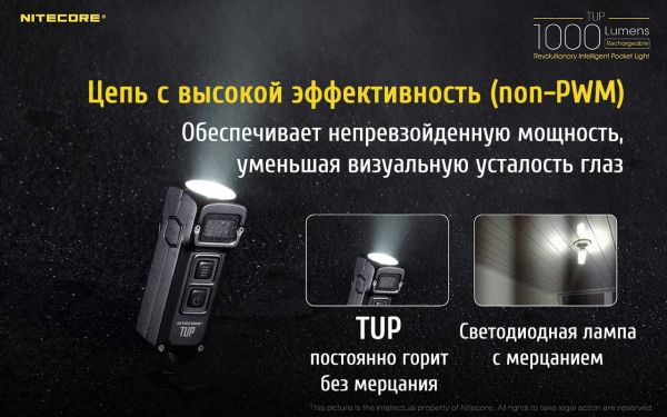 Фонарь наключный Nitecore TUP (Cree XP-L HD V6, 1000 люмен, 5 режимов, USB), черный