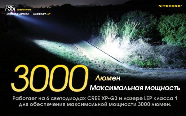 2в1 - Фонарь лазерный + заливной прожектор Nitecore P35i (3000 люмен, 13 режимов, 1x21700, USB Type-C), комплект