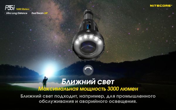 2в1 - Фонарь лазерный + заливной прожектор Nitecore P35i (3000 люмен, 13 режимов, 1x21700, USB Type-C), комплект