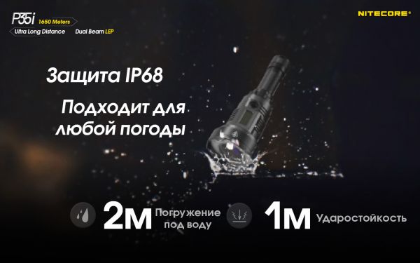 2в1 - Фонарь лазерный + заливной прожектор Nitecore P35i (3000 люмен, 13 режимов, 1x21700, USB Type-C), комплект