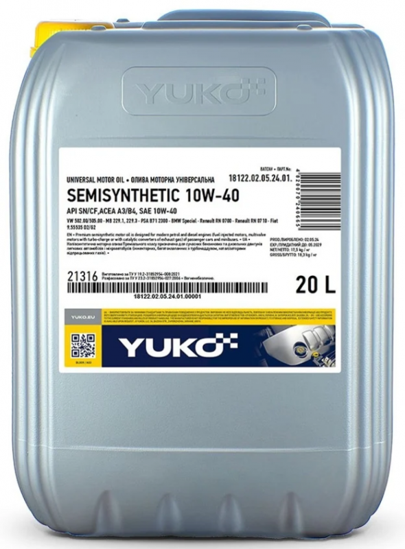 Олива моторна Semisyntetic 10W-40 Yuko - 20 л